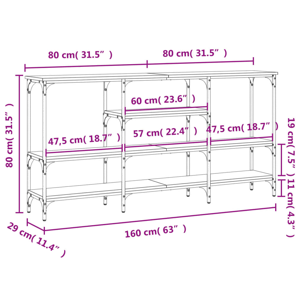 Mesa consola madera de ingeniería gris Sonoma 160x29x80 cm - Imagen 10
