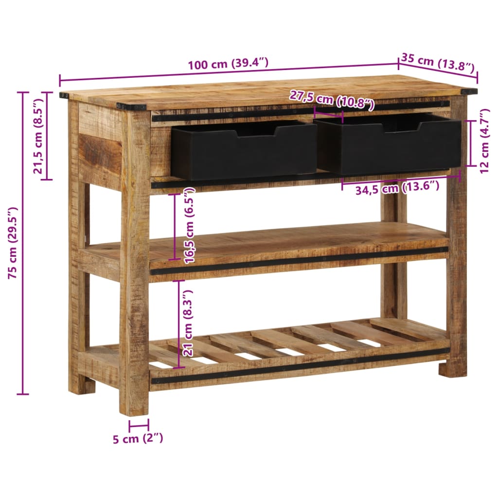 Mesa consola de madera maciza de mango 100x35x75 cm - Imagen 11