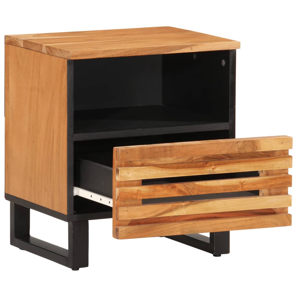Mesita de noche de madera maciza de acacia 40x34x46 cm - Imagen 2