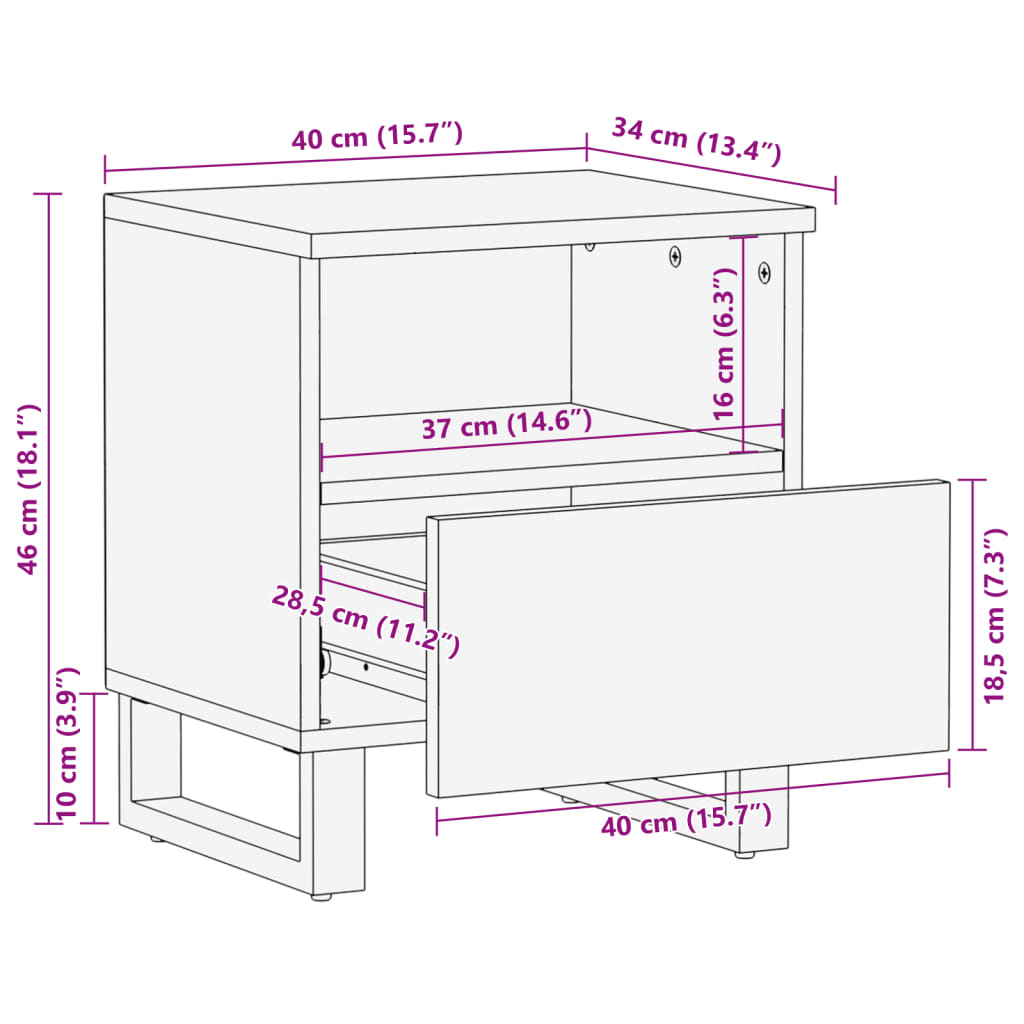 Mesita de noche de madera maciza de acacia 40x34x46 cm - Imagen 10
