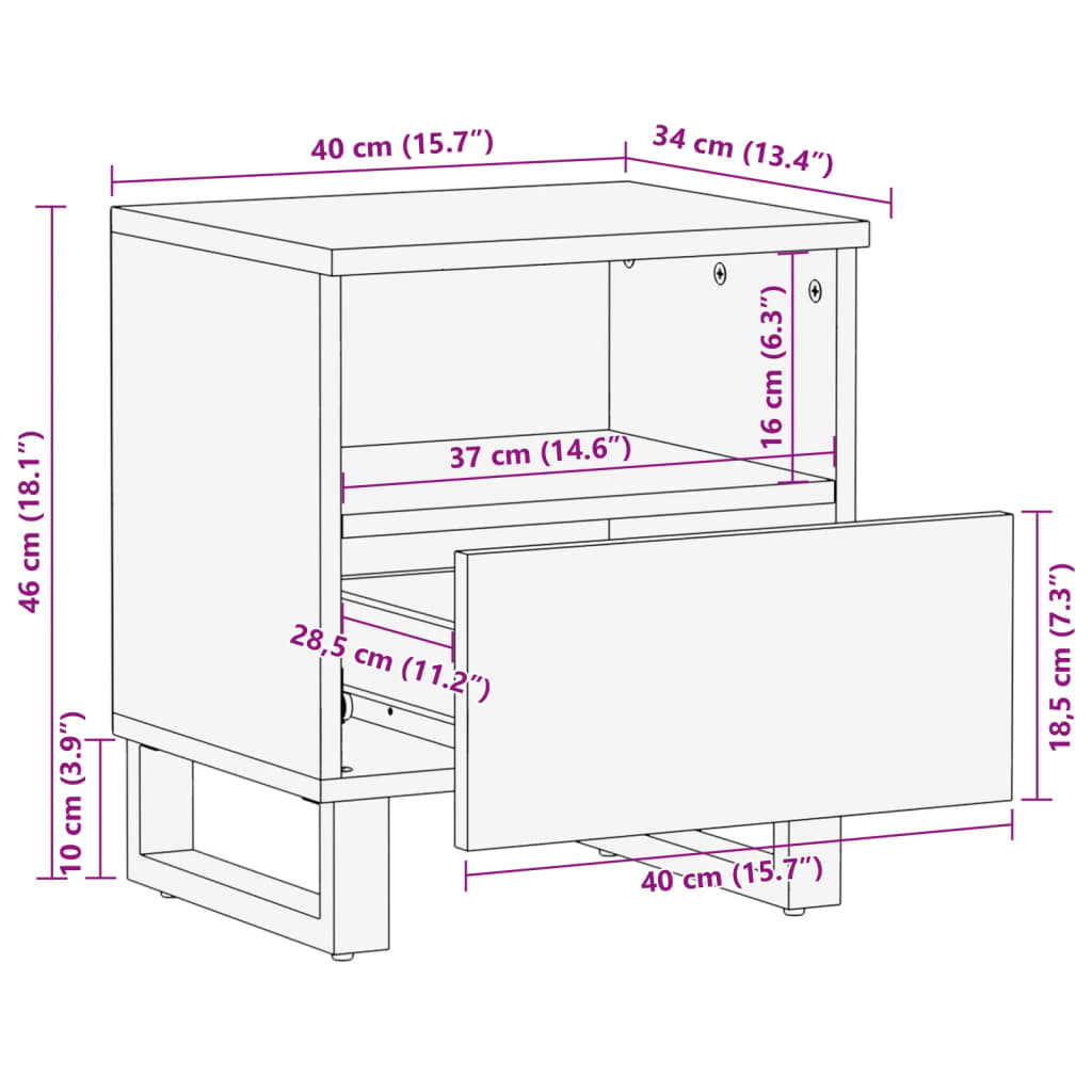 Mesita de noche de madera maciza de mango 40x34x46 cm - Imagen 10