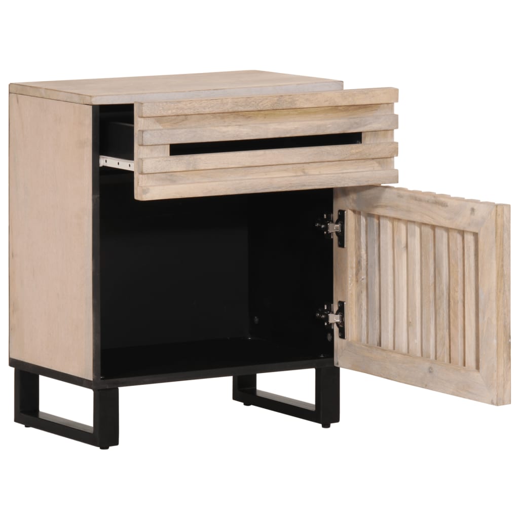 Mesita de noche madera maciza de mango blanca 50x34x60 cm - Imagen 5