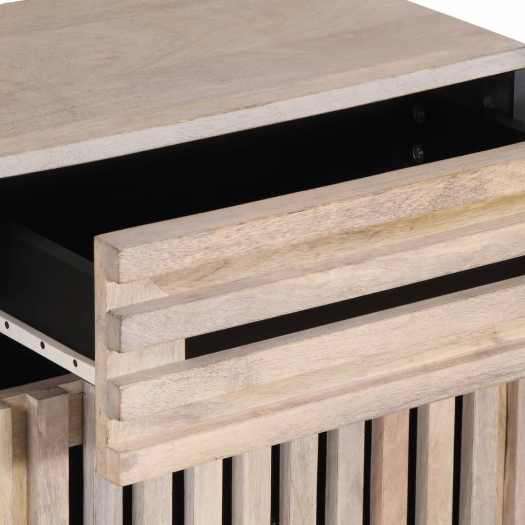 Mesita de noche madera maciza de mango blanca 50x34x60 cm - Imagen 7