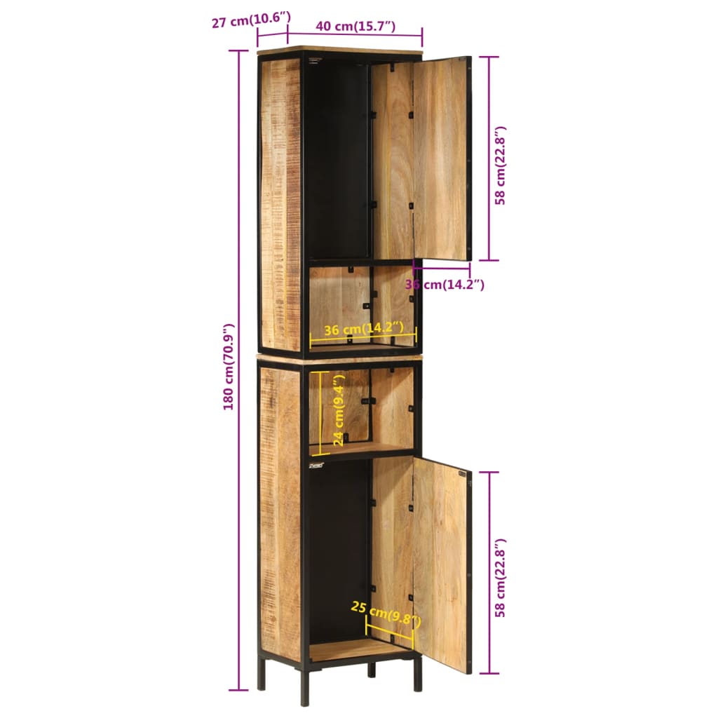 Mueble de baño hierro y madera maciza de mango 40x27x180 cm - Imagen 10