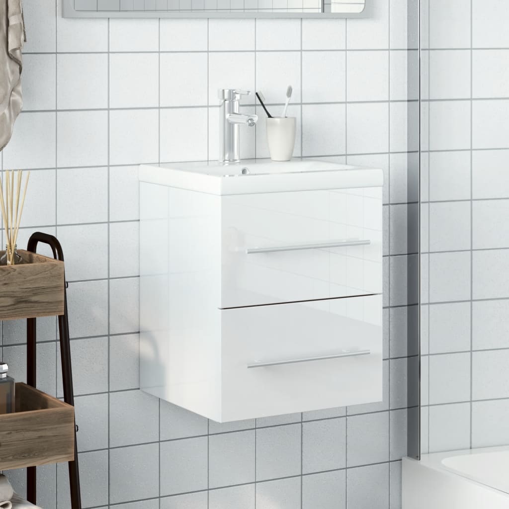 Mueble de baño con lavabo integrado blanco brillo - Imagen 3