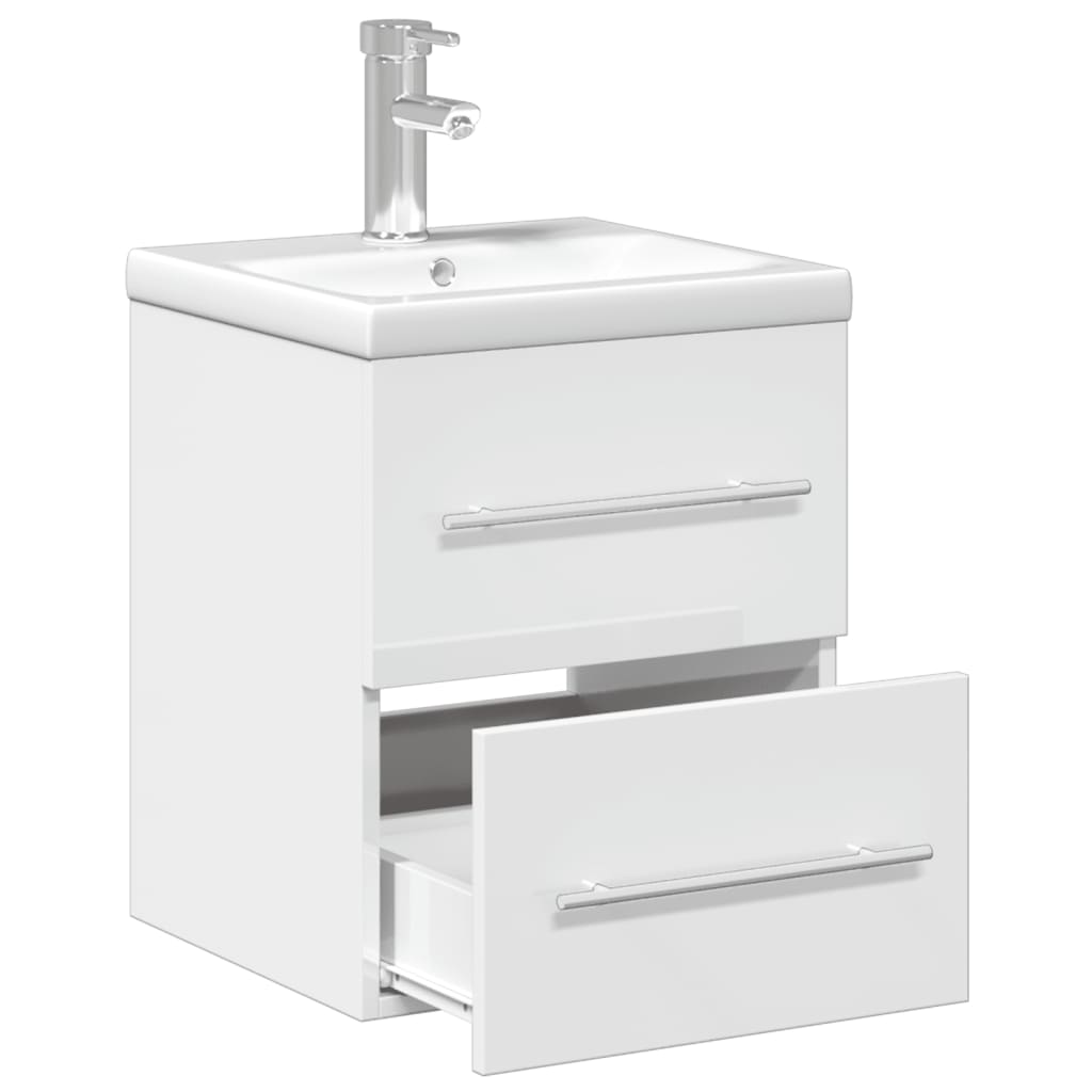 Mueble de baño con lavabo integrado blanco brillo - Imagen 5