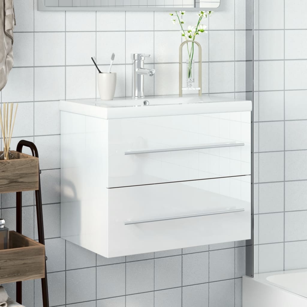 Mueble de baño con lavabo integrado blanco brillo - Imagen 3