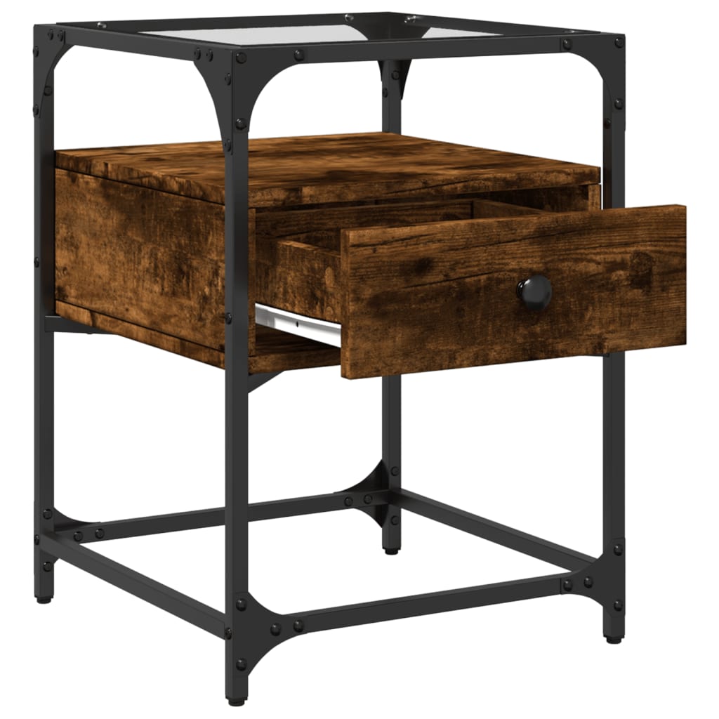 Mesita de noche madera de ingeniería roble ahumado 40x40x55 cm - Imagen 7