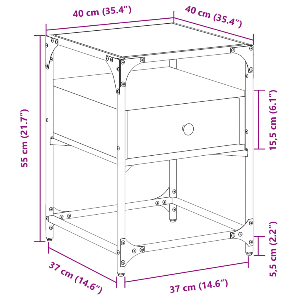 Mesita de noche madera de ingeniería roble ahumado 40x40x55 cm - Imagen 11