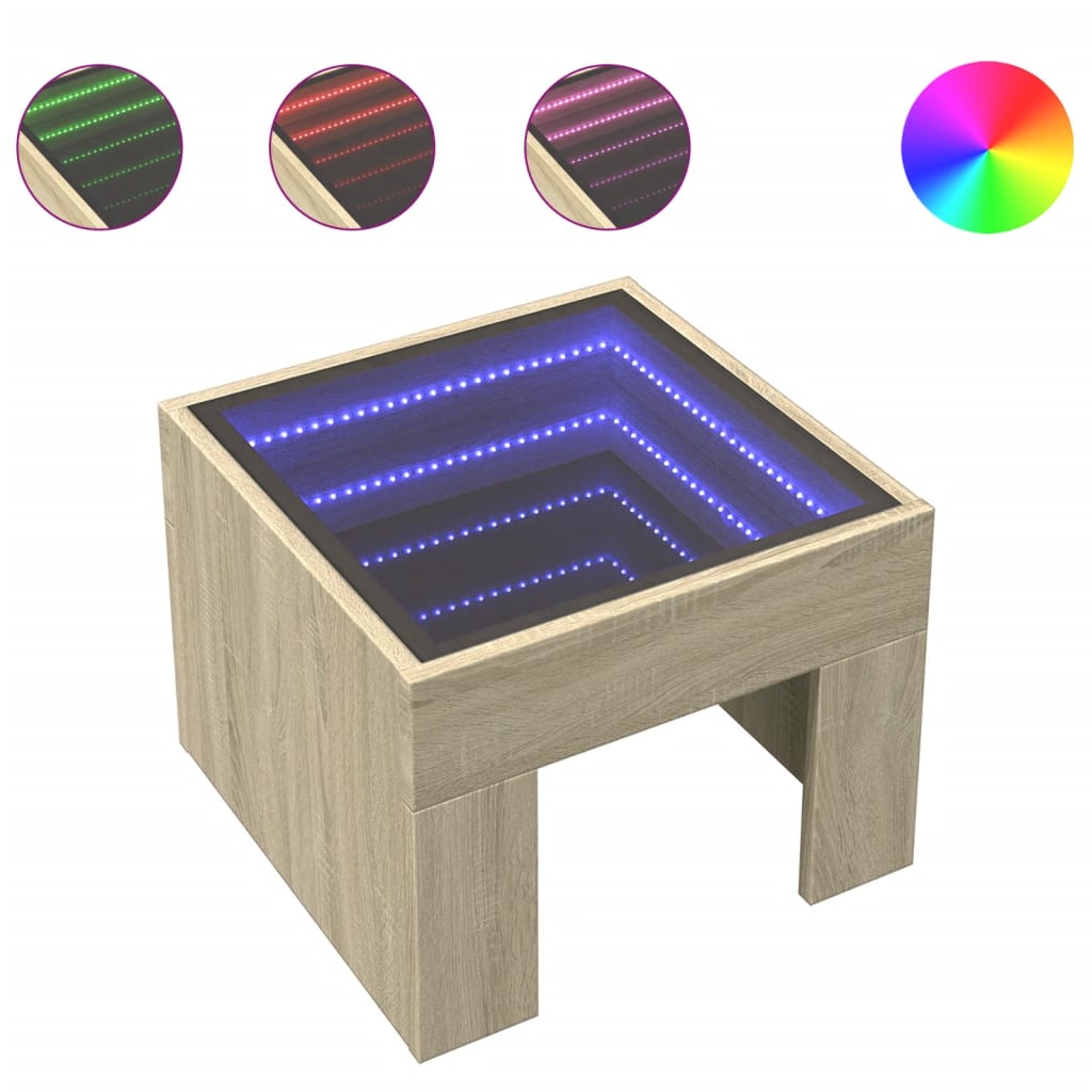 Mesita de noche con Infinity LED roble Sonoma 40x40x30 cm - Imagen 2