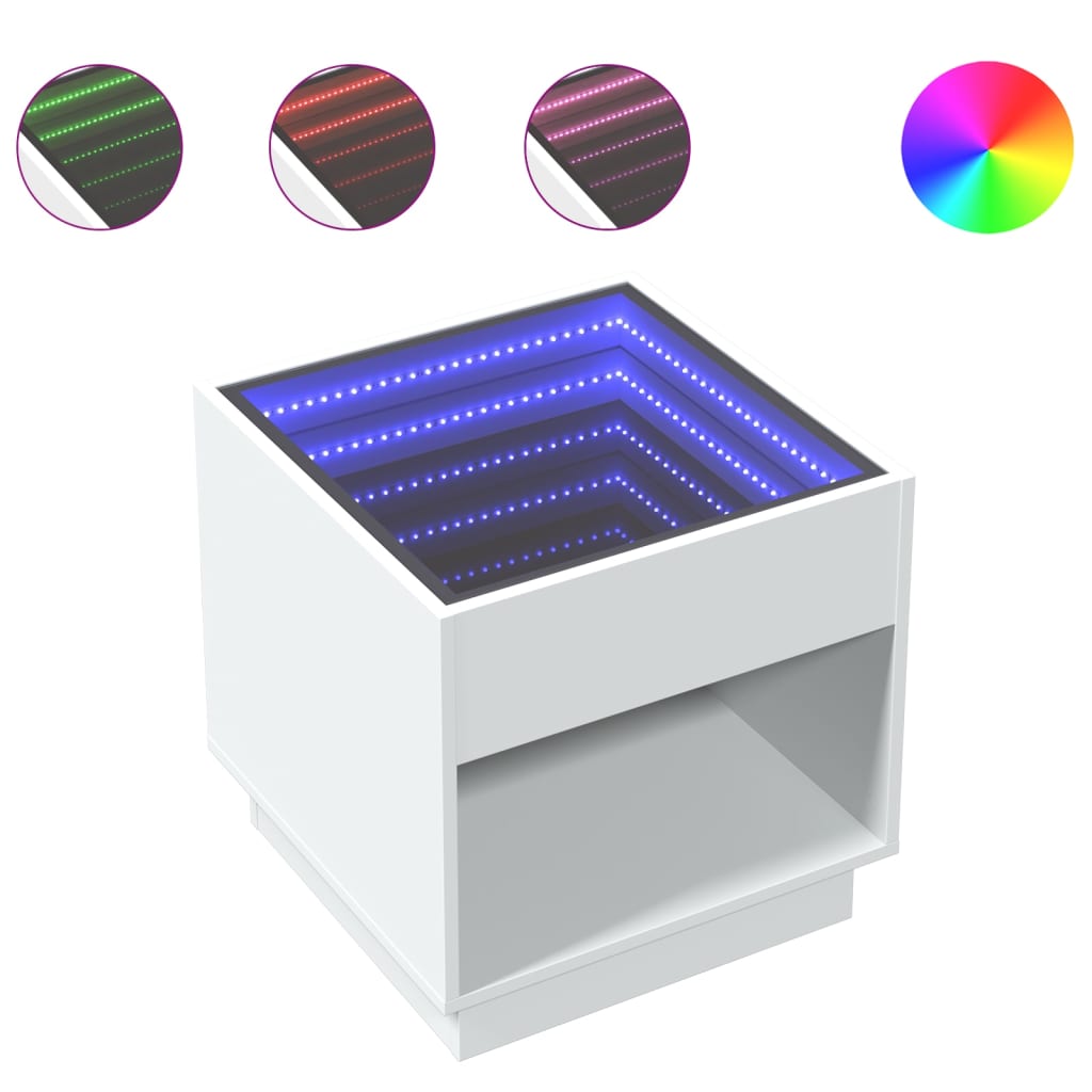 Mesita de noche con Infinity LED blanca 50x50x50 cm - Imagen 2