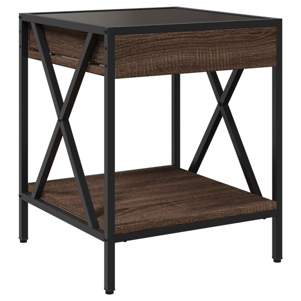 Mesita de noche con Infinity LED marrón roble 40x40x49 cm - Imagen 8