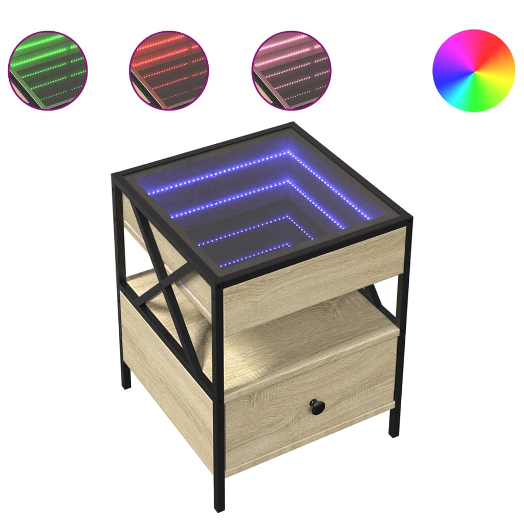 Mesita de noche con Infinity LED roble Sonoma 40x40x51 cm - Imagen 2