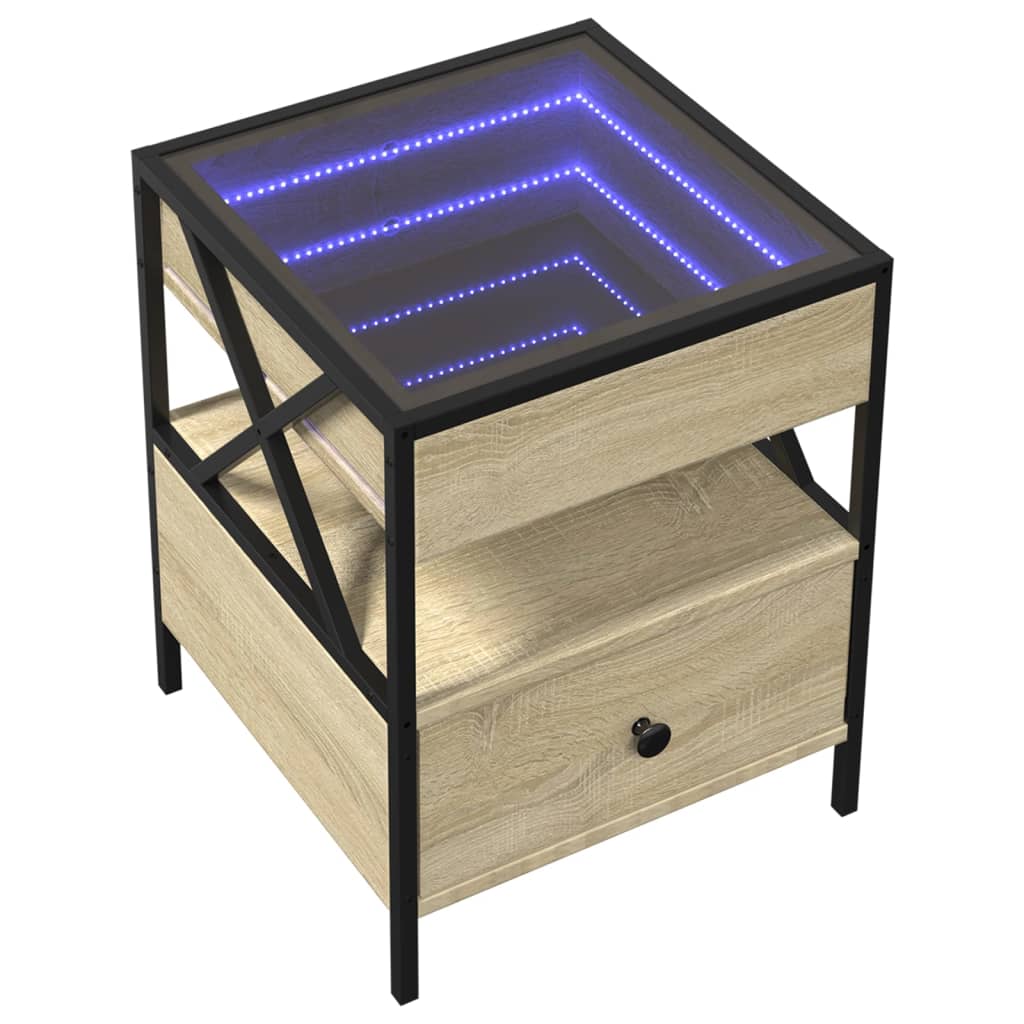 Mesita de noche con Infinity LED roble Sonoma 40x40x51 cm - Imagen 3