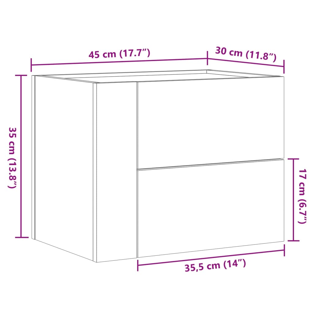 Mesita de noche de pared marrón roble 45x30x35 cm - Imagen 11