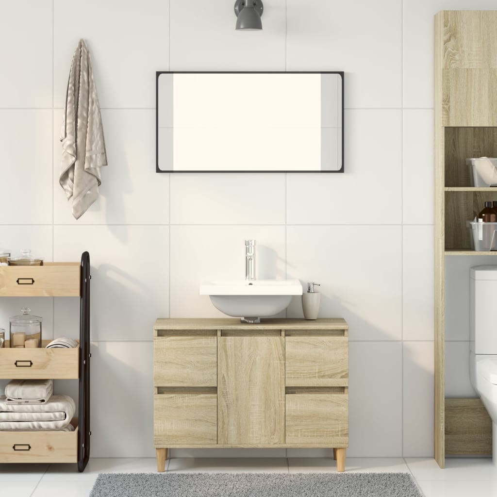 Armario de lavabo madera contrachapada roble Sonoma 80x33x60 cm - Imagen 3