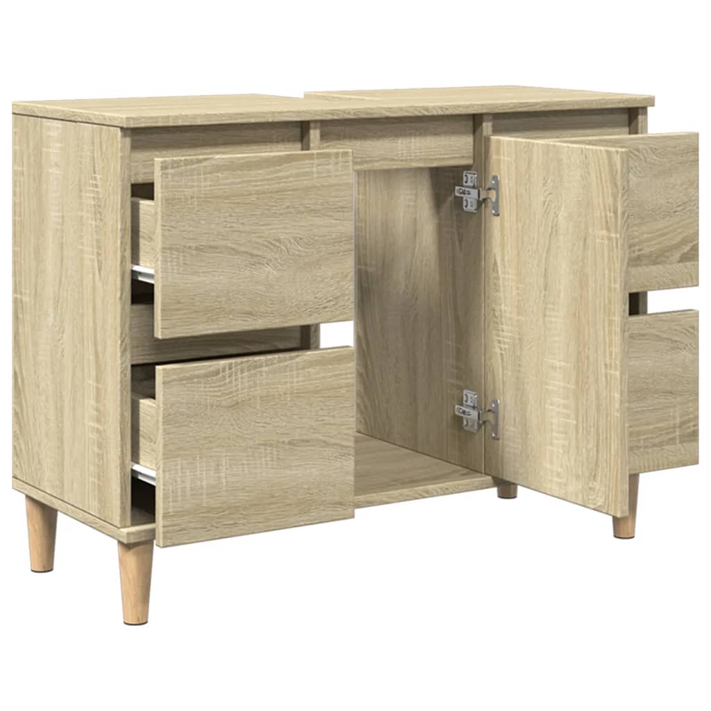 Armario de lavabo madera contrachapada roble Sonoma 80x33x60 cm - Imagen 6