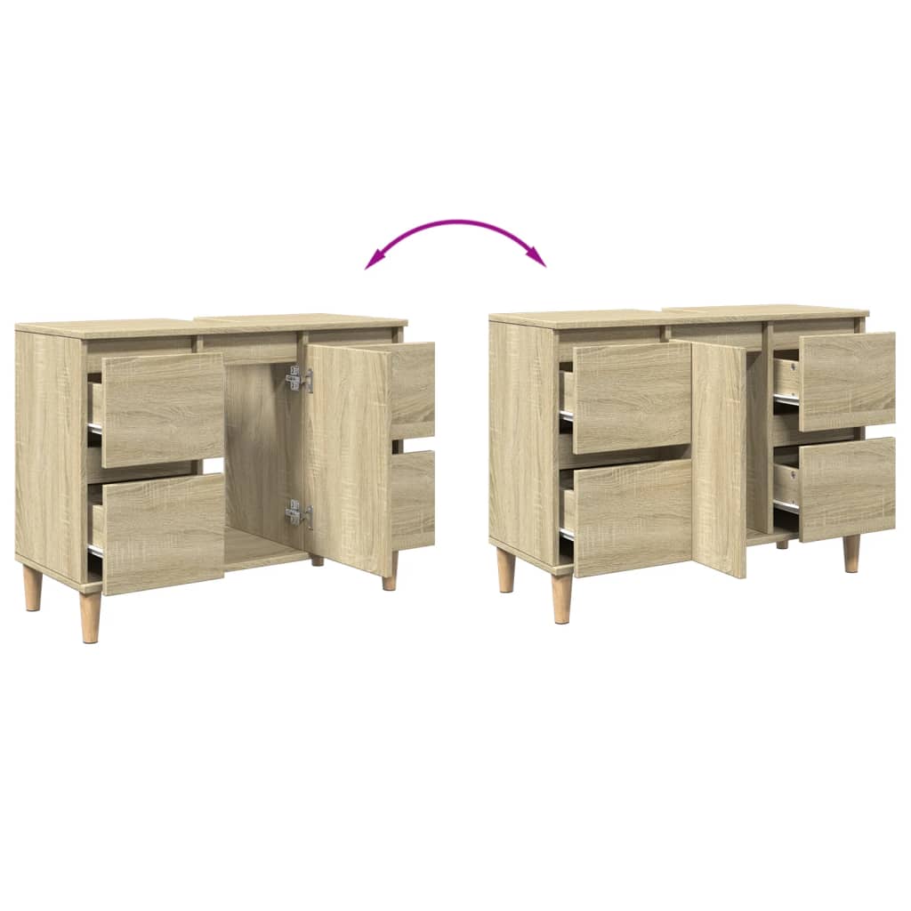 Armario de lavabo madera contrachapada roble Sonoma 80x33x60 cm - Imagen 9