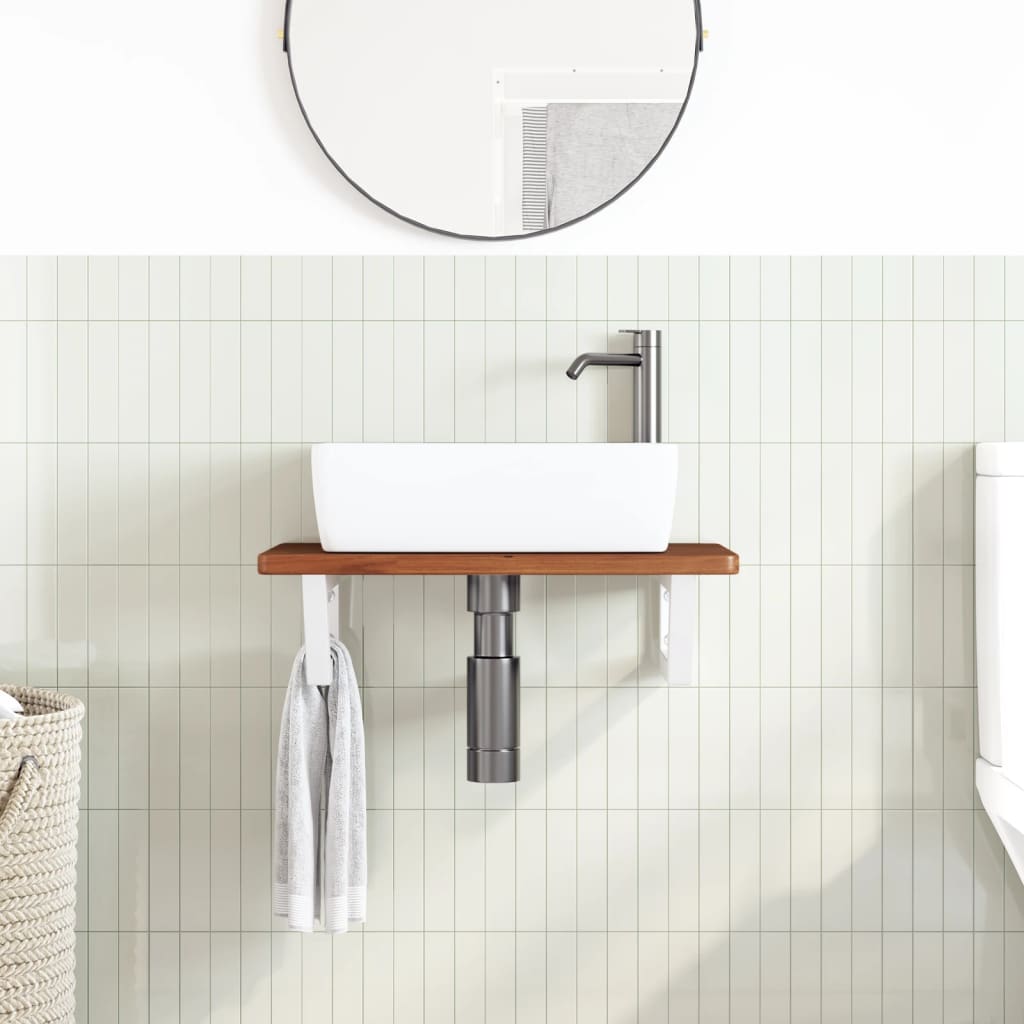 Estante de lavabo de pared de acero y madera maciza de roble - Imagen 3