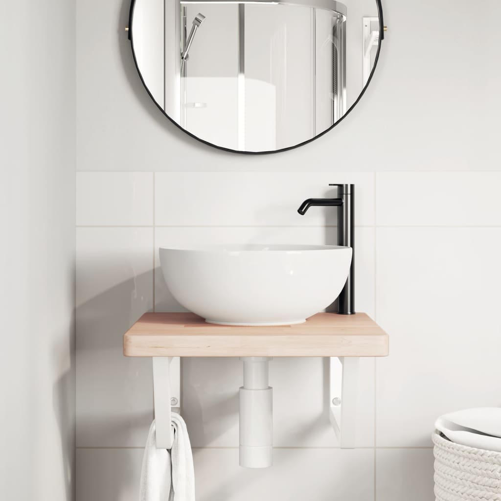 Estante de lavabo de pared de acero y madera maciza de roble - Imagen 3