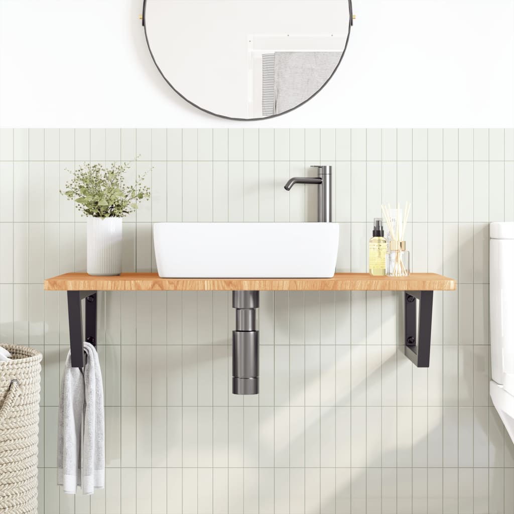Estante de lavabo de pared de acero y madera maciza de roble - Imagen 3