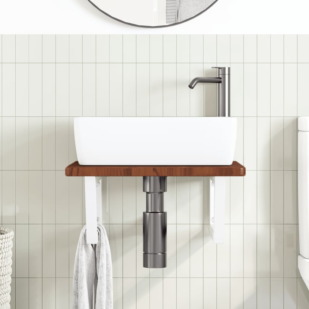 Estante de lavabo de pared de acero y madera maciza de roble - Imagen 3