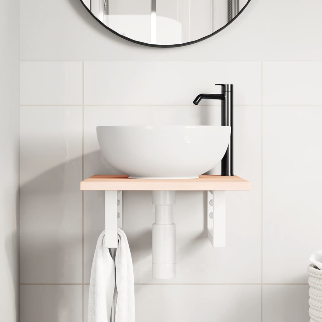 Estante de lavabo de pared de acero y madera maciza de roble - Imagen 3
