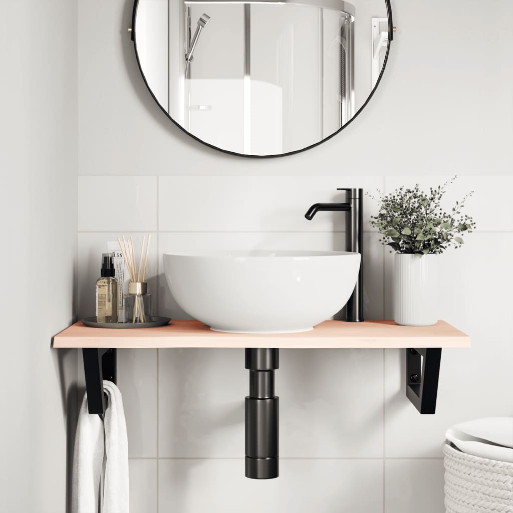 Estante de lavabo de pared de acero y madera maciza de roble - Imagen 3