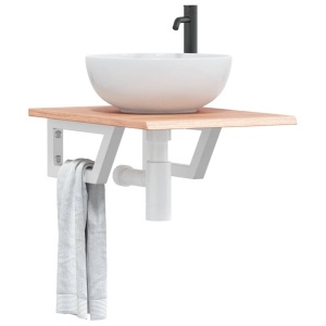 Estante de lavabo de pared de acero y madera maciza de roble