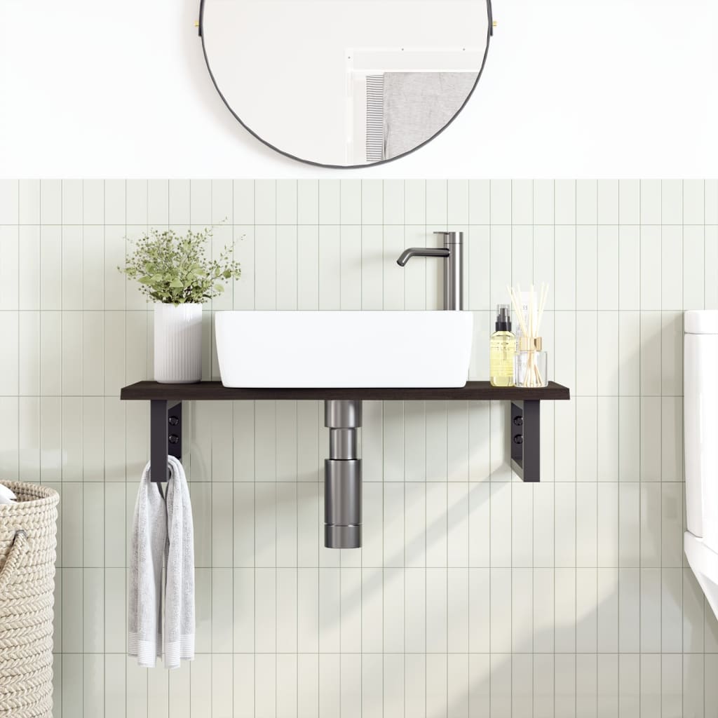 Estante de lavabo de pared de acero y madera maciza de roble - Imagen 3