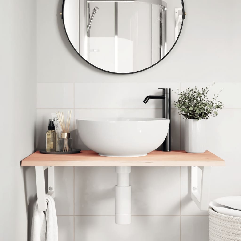 Estante de lavabo de pared de acero y madera maciza de roble - Imagen 3