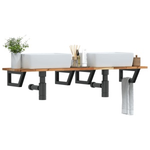 Estante de lavabo de pared acero y madera maciza de acacia