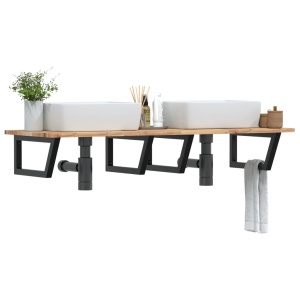 Estante de lavabo de pared acero y madera maciza de acacia