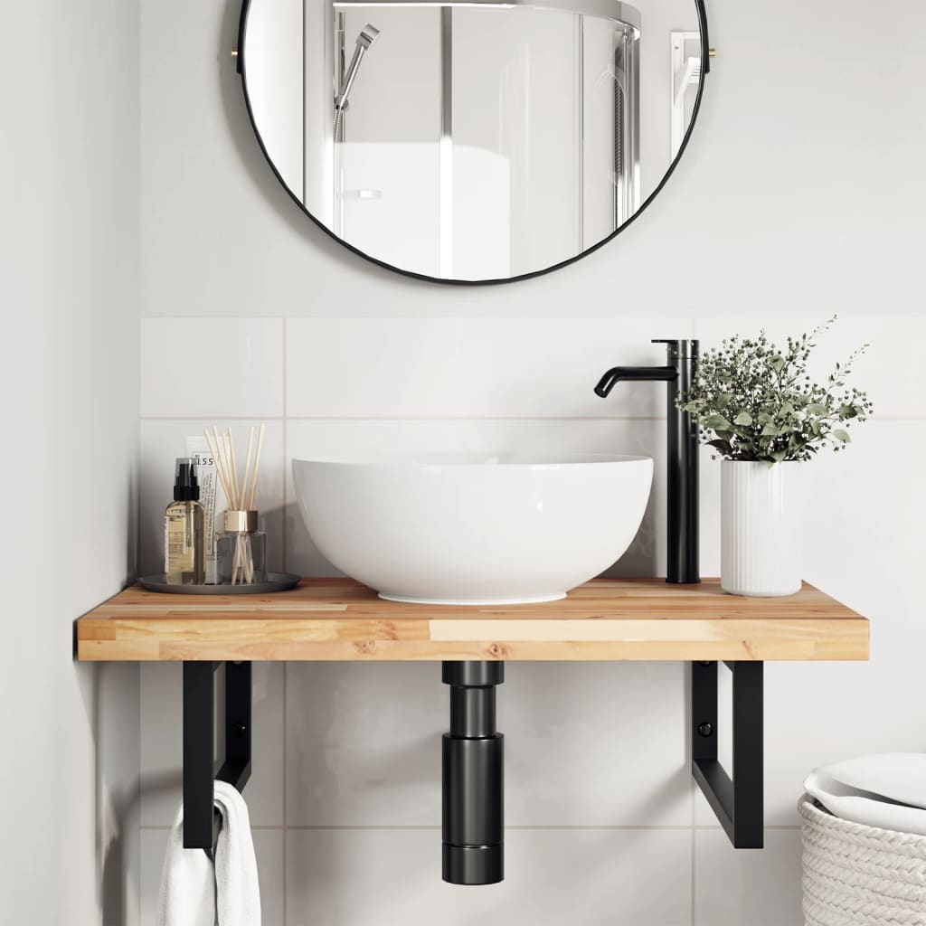 Estante de lavabo de pared acero y madera maciza de acacia - Imagen 3