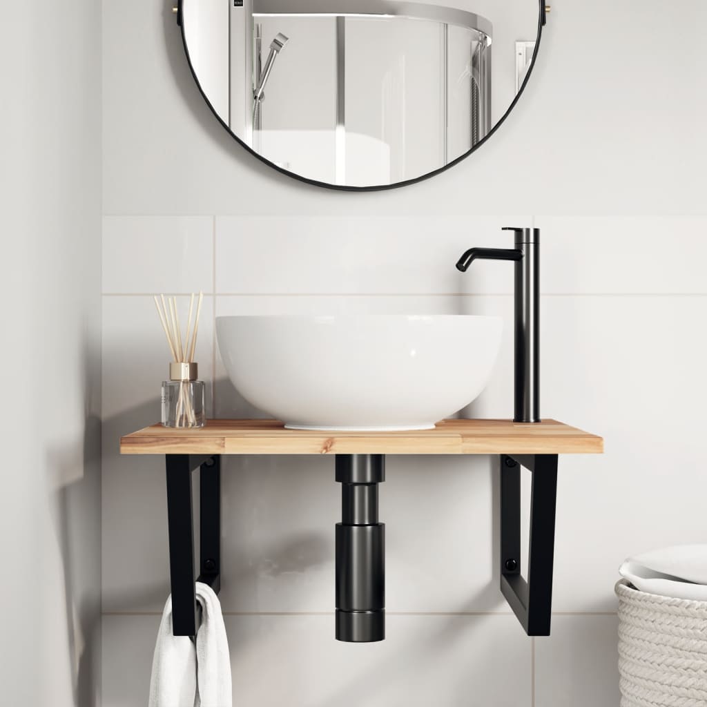 Estante de lavabo de pared acero y madera maciza de acacia - Imagen 3