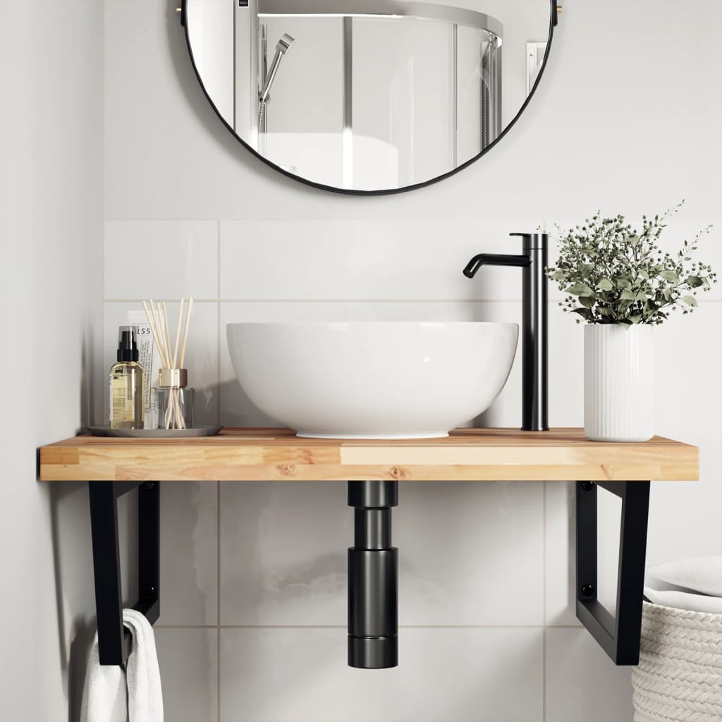 Estante de lavabo de pared acero y madera maciza de acacia - Imagen 3