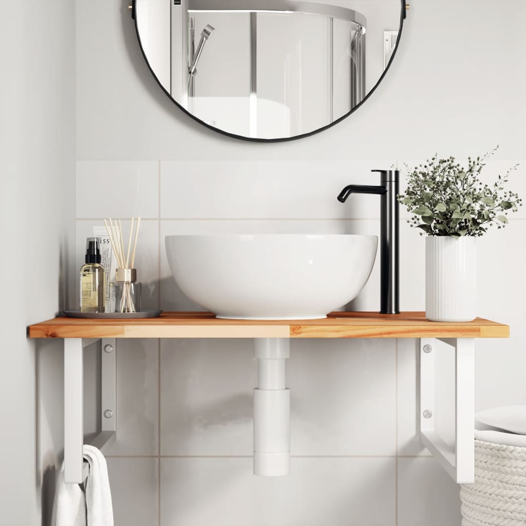 Estante de lavabo de pared acero y madera maciza de acacia - Imagen 3