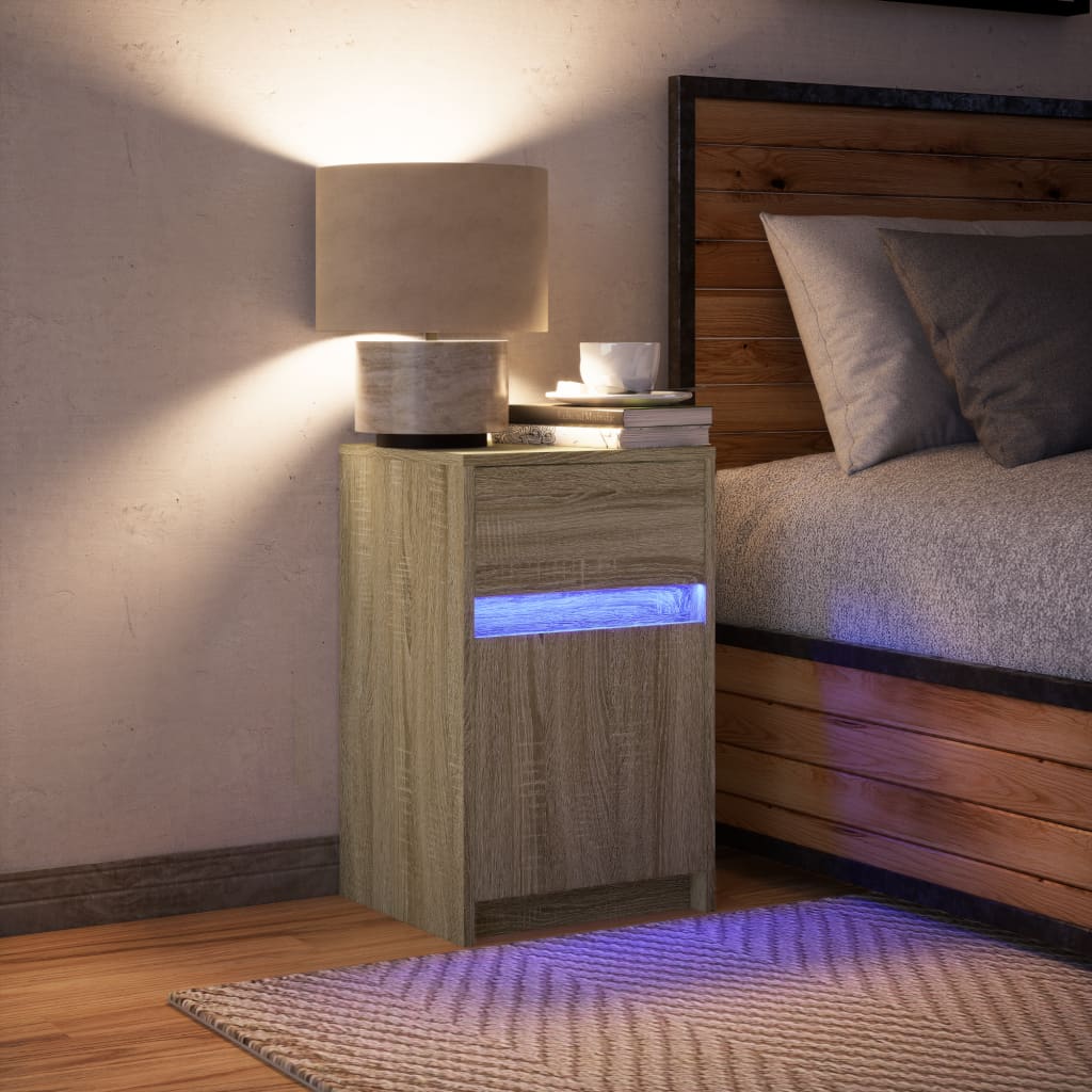 Mesita de noche con luces LED madera de ingeniería roble Sonoma - Imagen 4