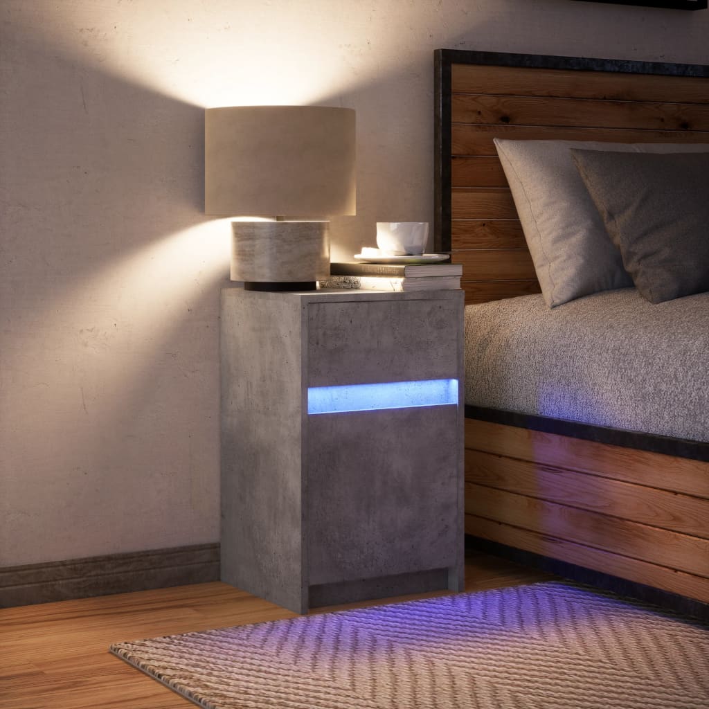 Mesita de noche con luces LED madera ingeniería gris hormigón - Imagen 4