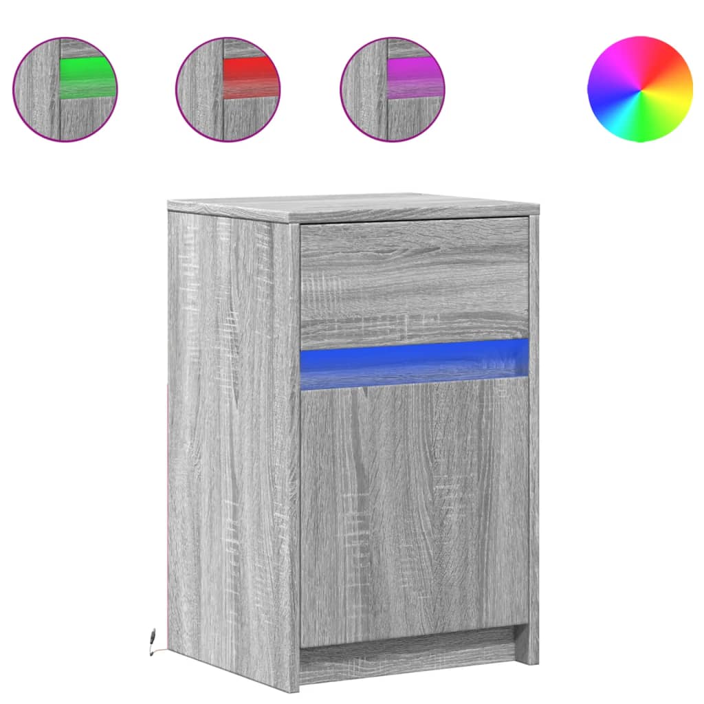 Mesita de noche con luces LED madera de ingeniería gris Sonoma - Imagen 2
