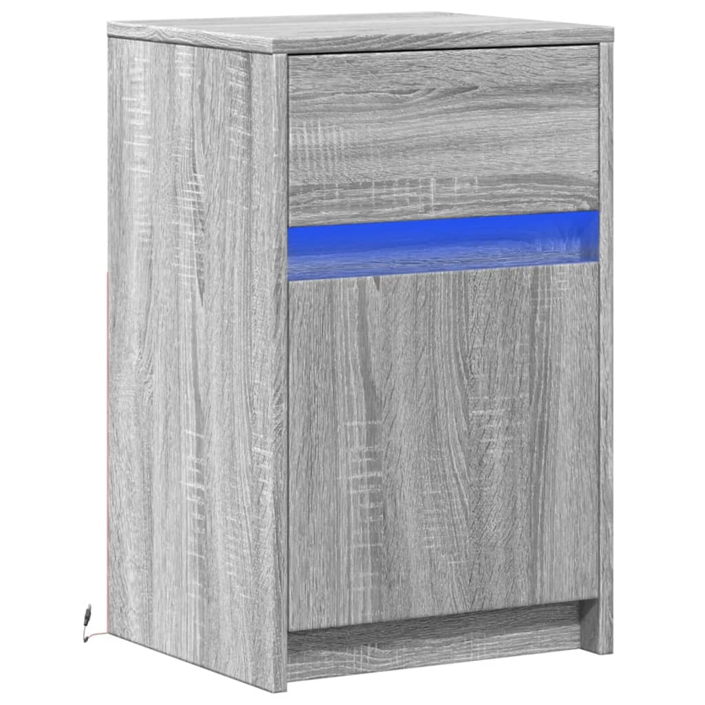 Mesita de noche con luces LED madera de ingeniería gris Sonoma - Imagen 3