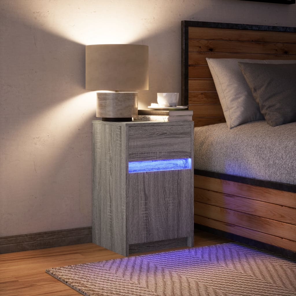 Mesita de noche con luces LED madera de ingeniería gris Sonoma - Imagen 4