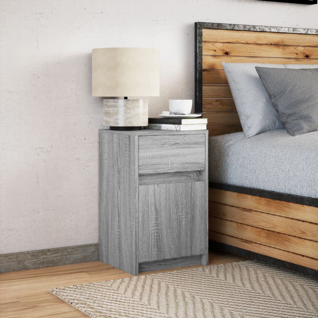 Mesita de noche con luces LED madera de ingeniería gris Sonoma - Imagen 5