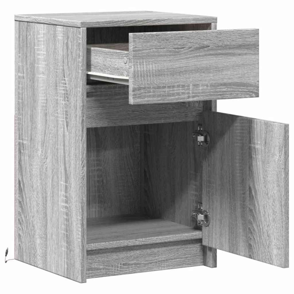 Mesita de noche con luces LED madera de ingeniería gris Sonoma - Imagen 9