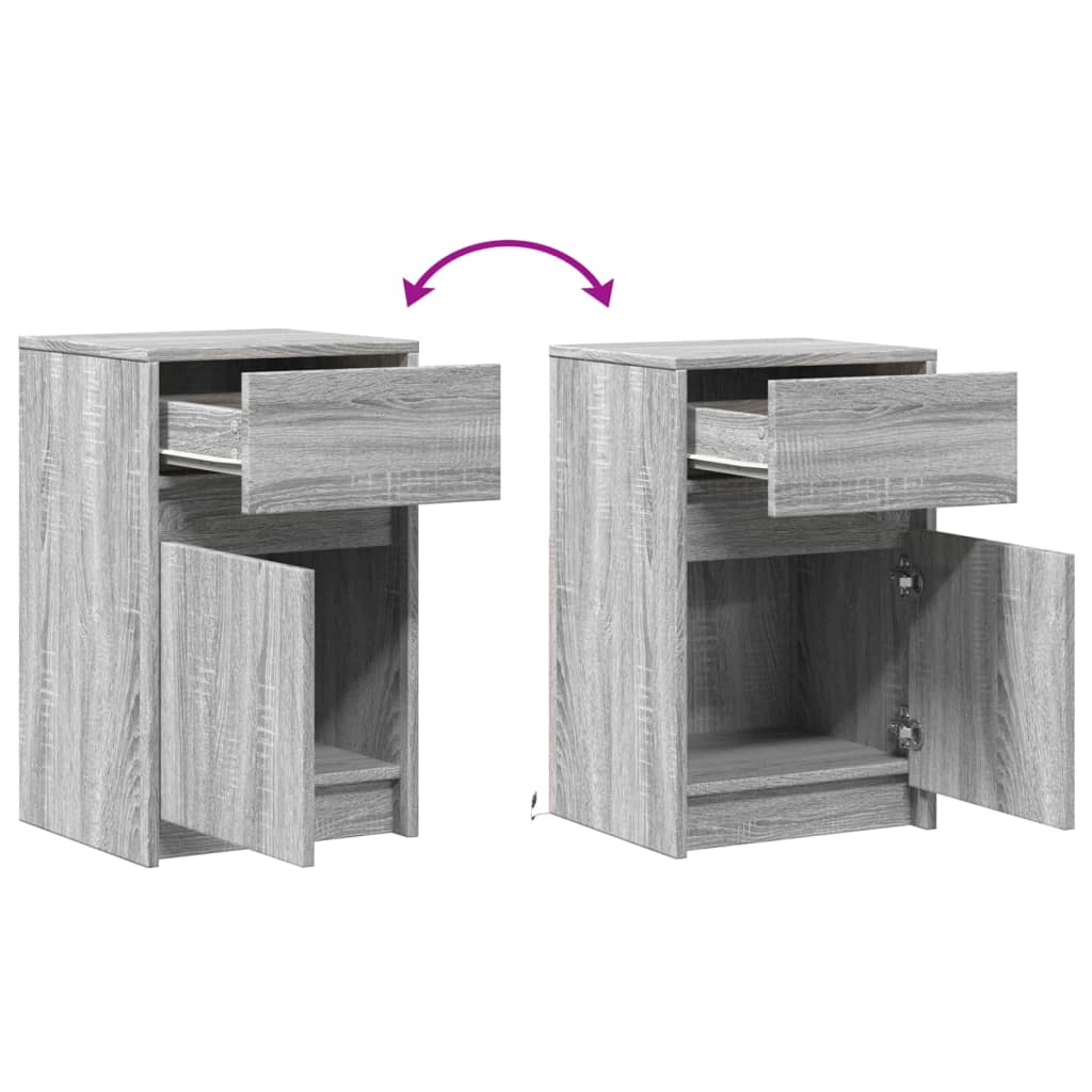 Mesita de noche con luces LED madera de ingeniería gris Sonoma - Imagen 10