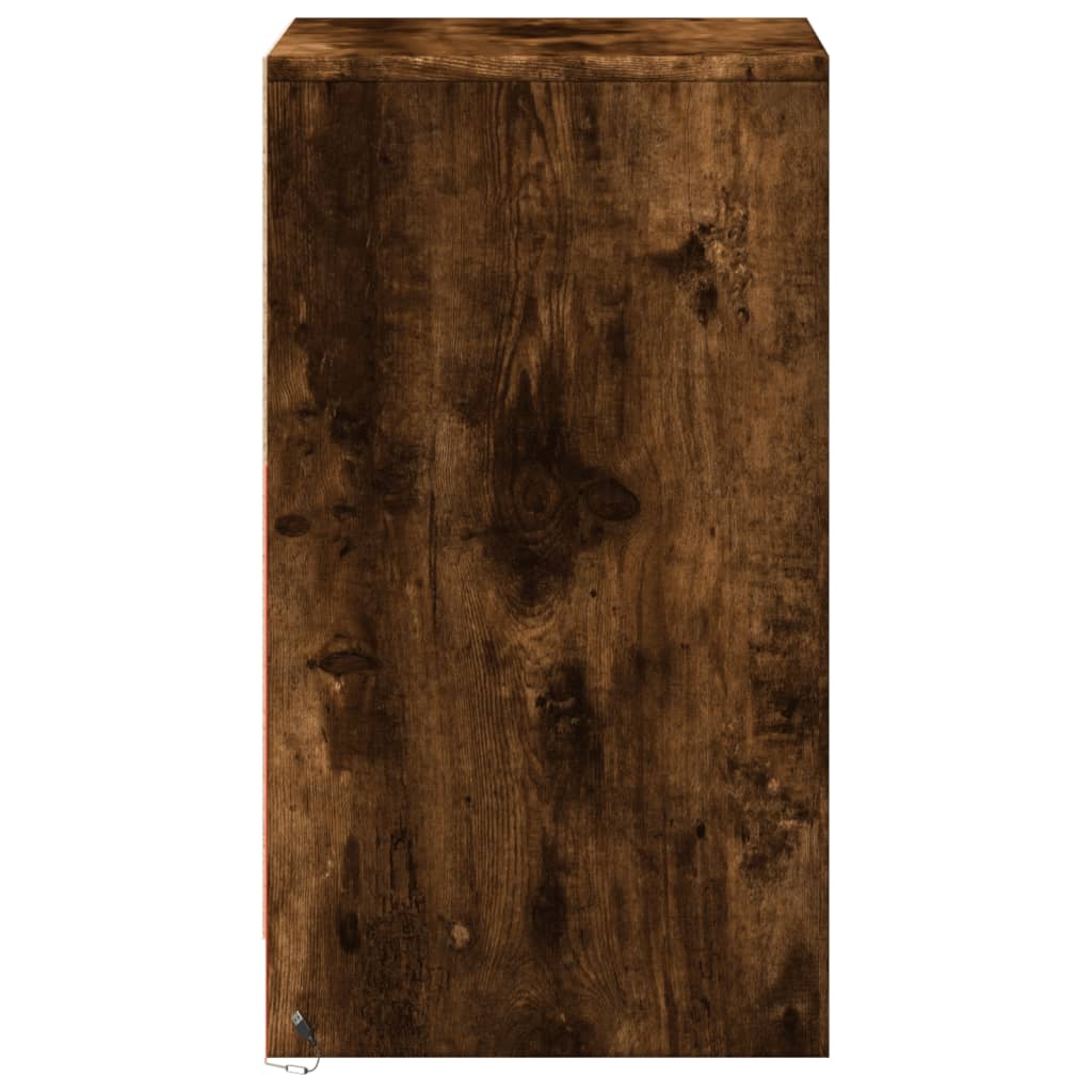 Mesita de noche con luces LED madera ingeniería roble ahumado - Imagen 7