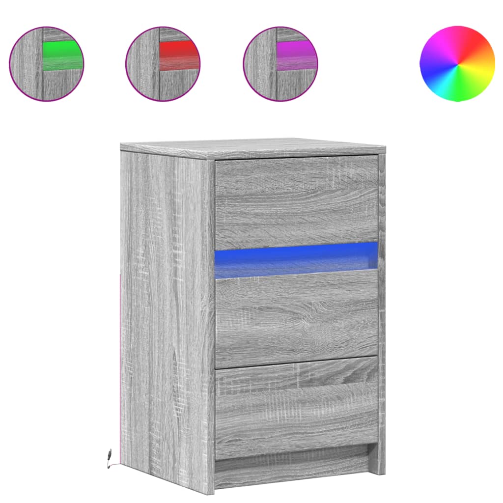 Mesita de noche con luces LED madera de ingeniería gris Sonoma - Imagen 2