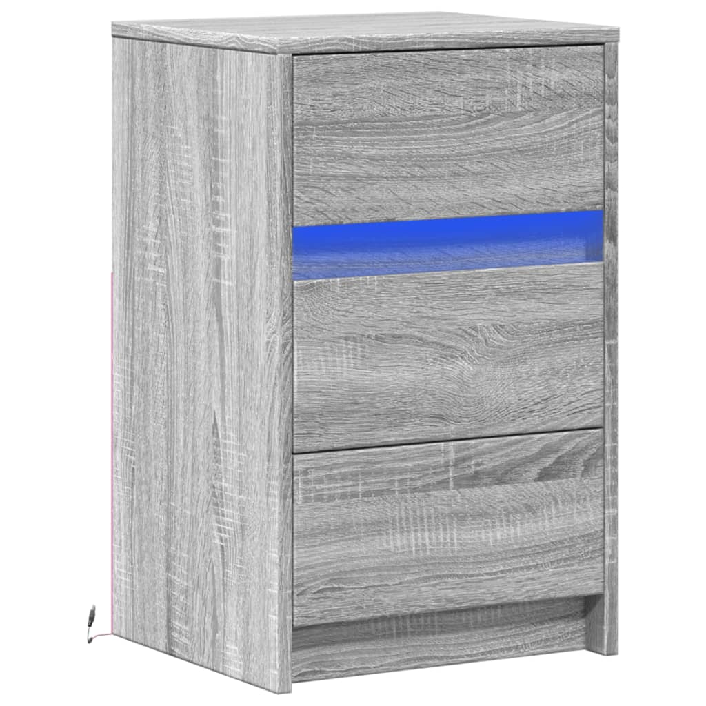 Mesita de noche con luces LED madera de ingeniería gris Sonoma - Imagen 3