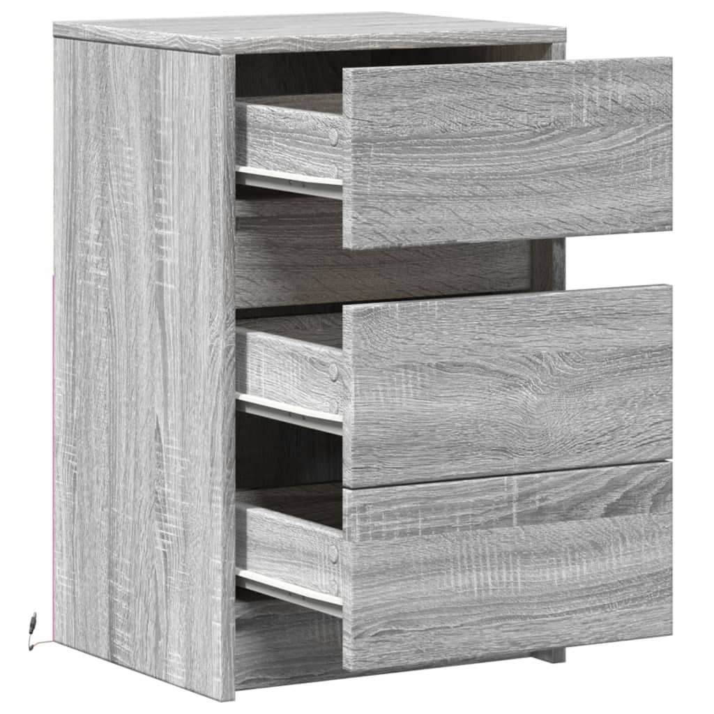 Mesita de noche con luces LED madera de ingeniería gris Sonoma - Imagen 12