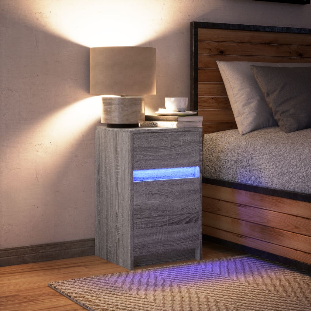 Mesita de noche con luces LED madera de ingeniería gris Sonoma - Imagen 5